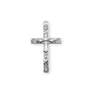 Budded Flower Tip Cross Necklace, Sterling Silver