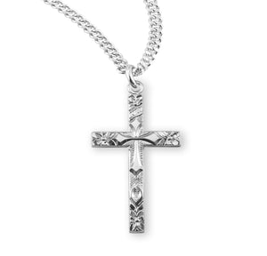 Budded Flower Tip Cross Necklace, Sterling Silver