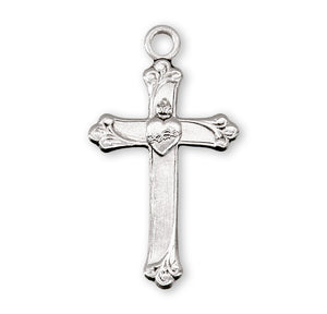 Sacred Heart Cross Necklace, Sterling Silver