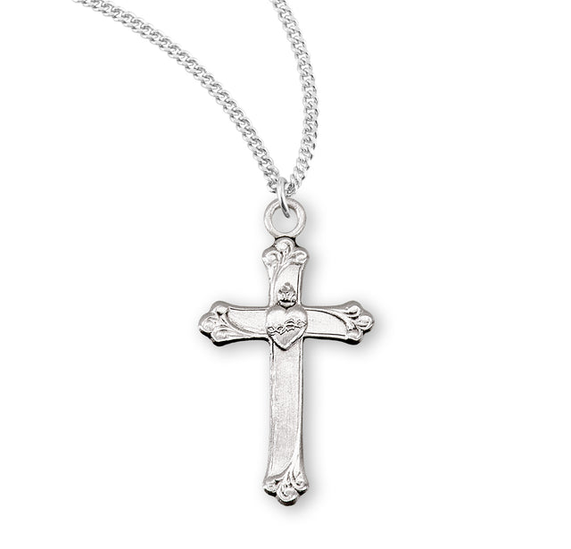 Sacred Heart Cross Necklace, Sterling Silver
