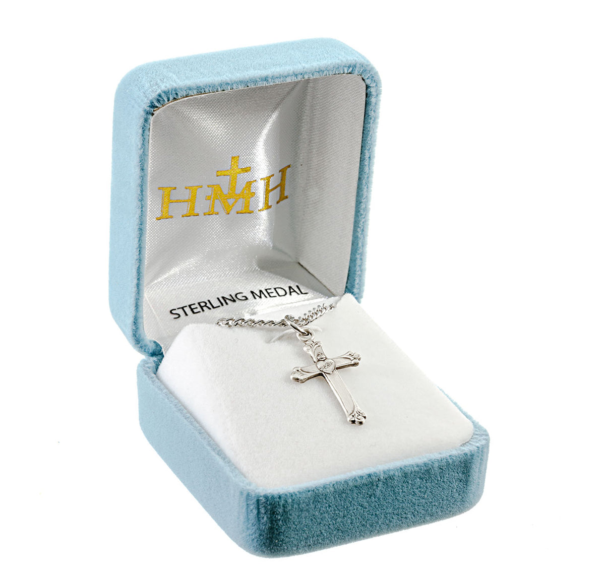 Sacred Heart Cross Necklace, Sterling Silver