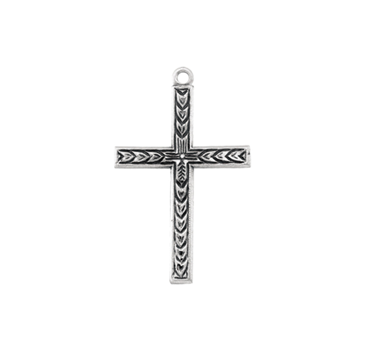 Engraved Leaf Cross Necklace, Sterling Silver