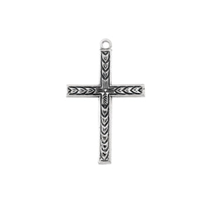 Engraved Leaf Cross Necklace, Sterling Silver