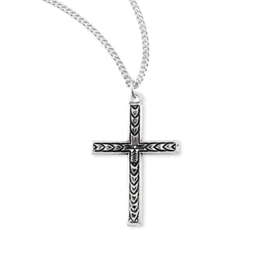 Engraved Leaf Cross Necklace, Sterling Silver