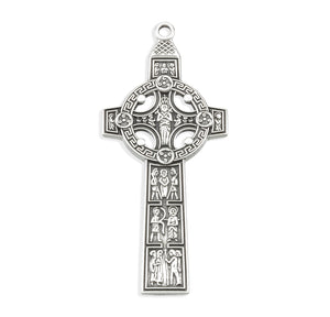 Celtic High Cross Necklace with Figure Panels, Sterling Silver