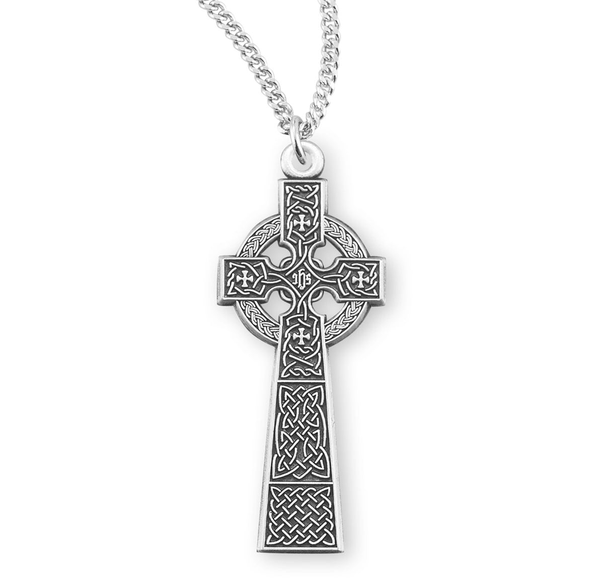 Lightweight Large Irish Celtic Cross Necklace, Sterling Silver
