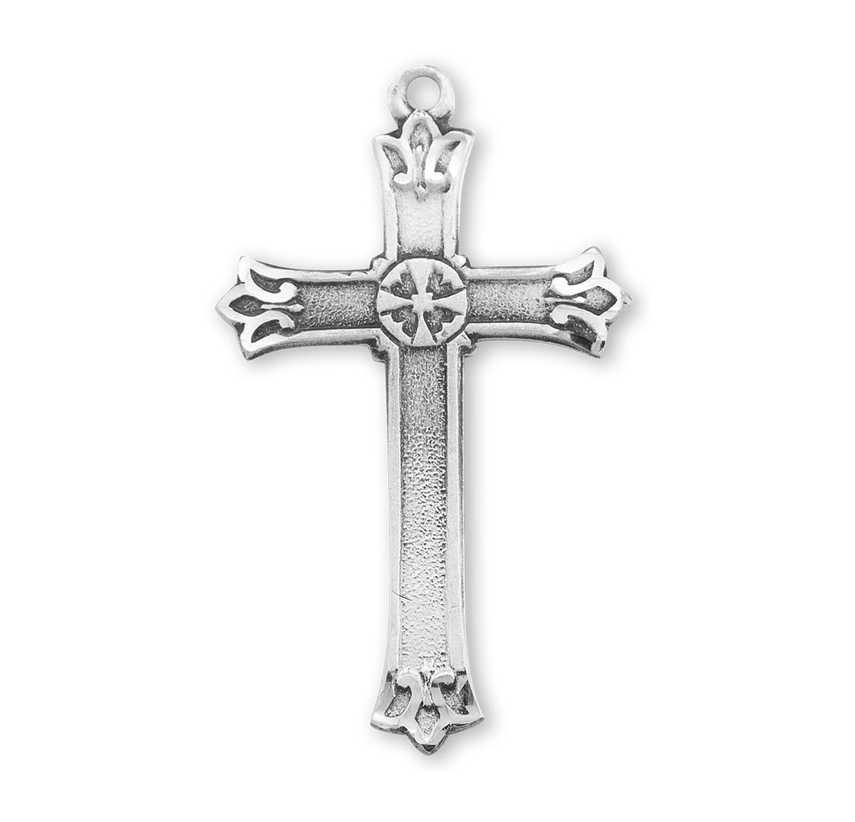 Flare Tip Cross Necklace with Engraved Center, Sterling Silver