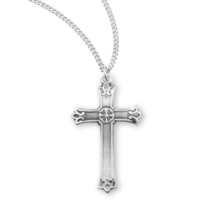 Flare Tip Cross Necklace with Engraved Center, Sterling Silver