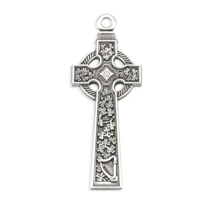 Celtic High Cross Necklace with Floral Panels, Sterling Silver
