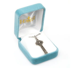 Celtic High Cross Necklace with Floral Panels, Sterling Silver