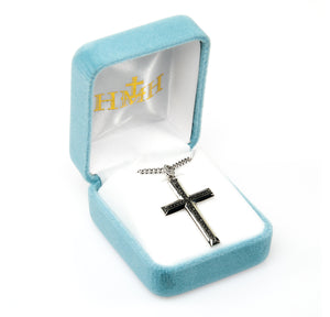 Extra Large Black Enameled Cross Necklace, Sterling Silver