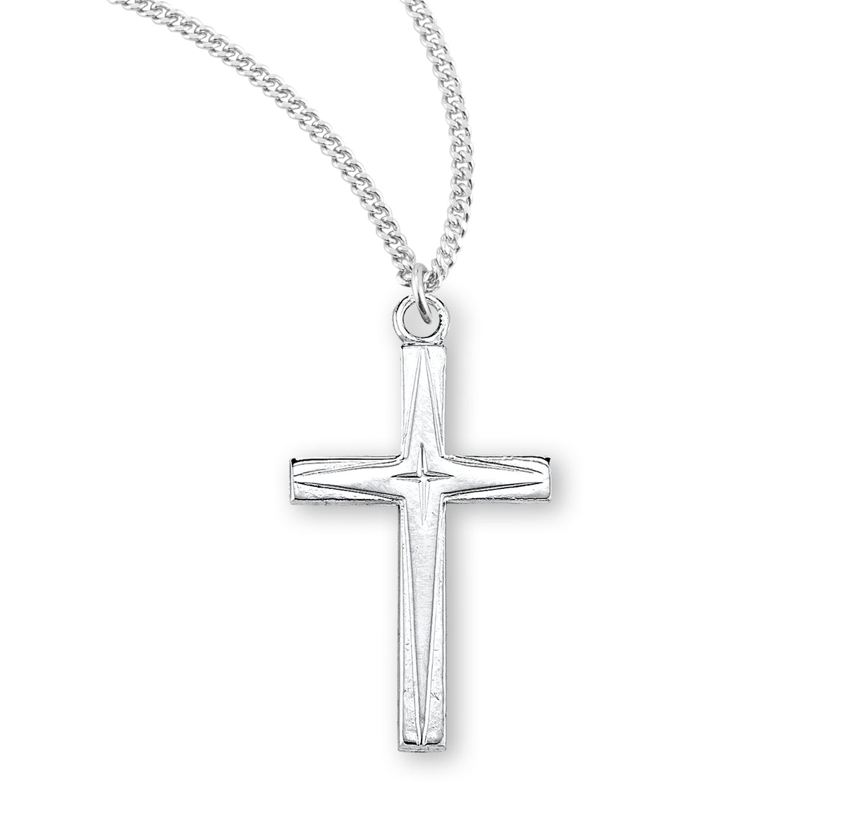 Lightweight Medium High Polish Cross Necklace, Sterling Silver