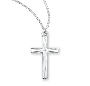 Lightweight Medium High Polish Cross Necklace, Sterling Silver