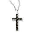 Floral Black Enameled Cross Necklace, Sterling Silver