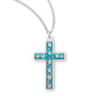 Floral Blue Enameled Cross Necklace, Sterling Silver