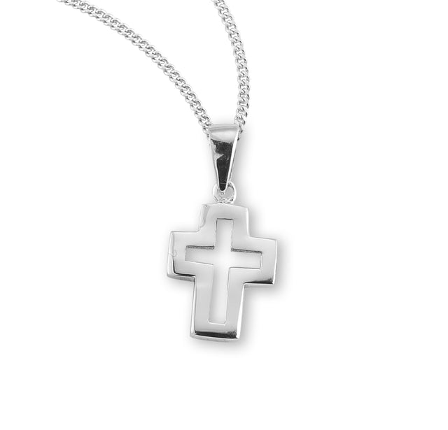 Small Cut-Out Cross Necklace, Sterling Silver