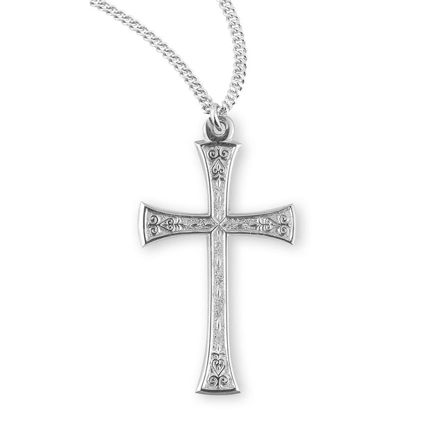 Extra Large Detailed Cross Necklace, Sterling Silver