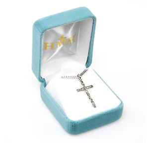 Long Etched Cross Necklace, Sterling Silver