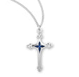 Cross Necklace with Blue Enameled Center, Sterling Silver