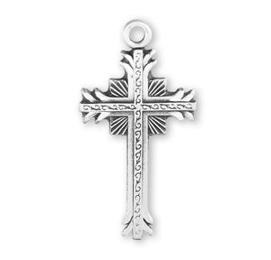 Flare Tip Cross Necklace with Scrolled Center, Sterling Silver