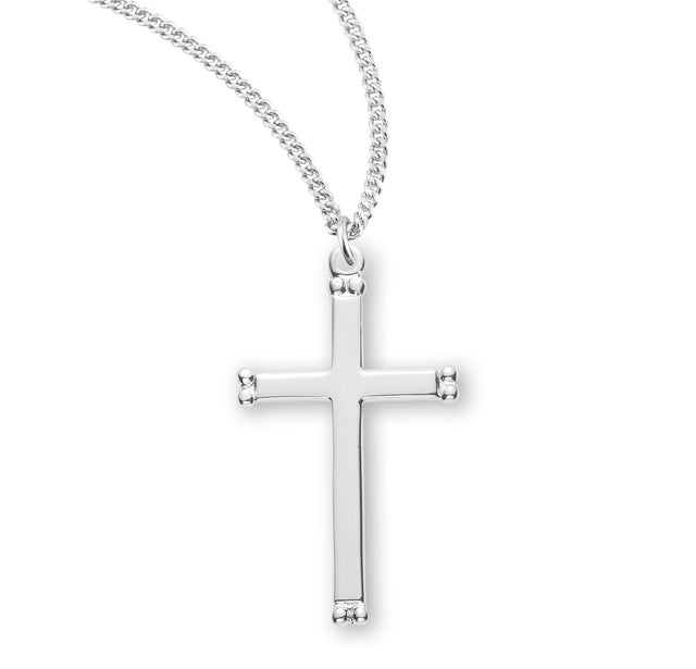 Large Beaded Cross Necklace, Sterling Silver