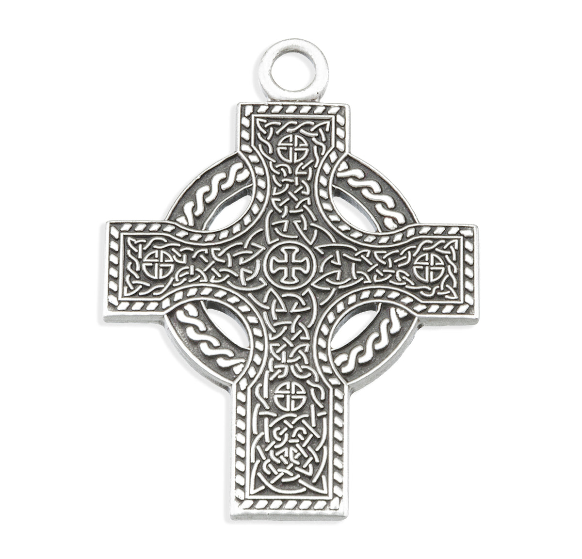 Celtic Knotwork Cross Necklace with Rope Ring, Sterling Silver