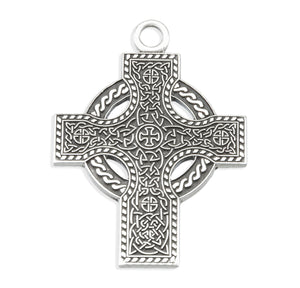 Celtic Knotwork Cross Necklace with Rope Ring, Sterling Silver