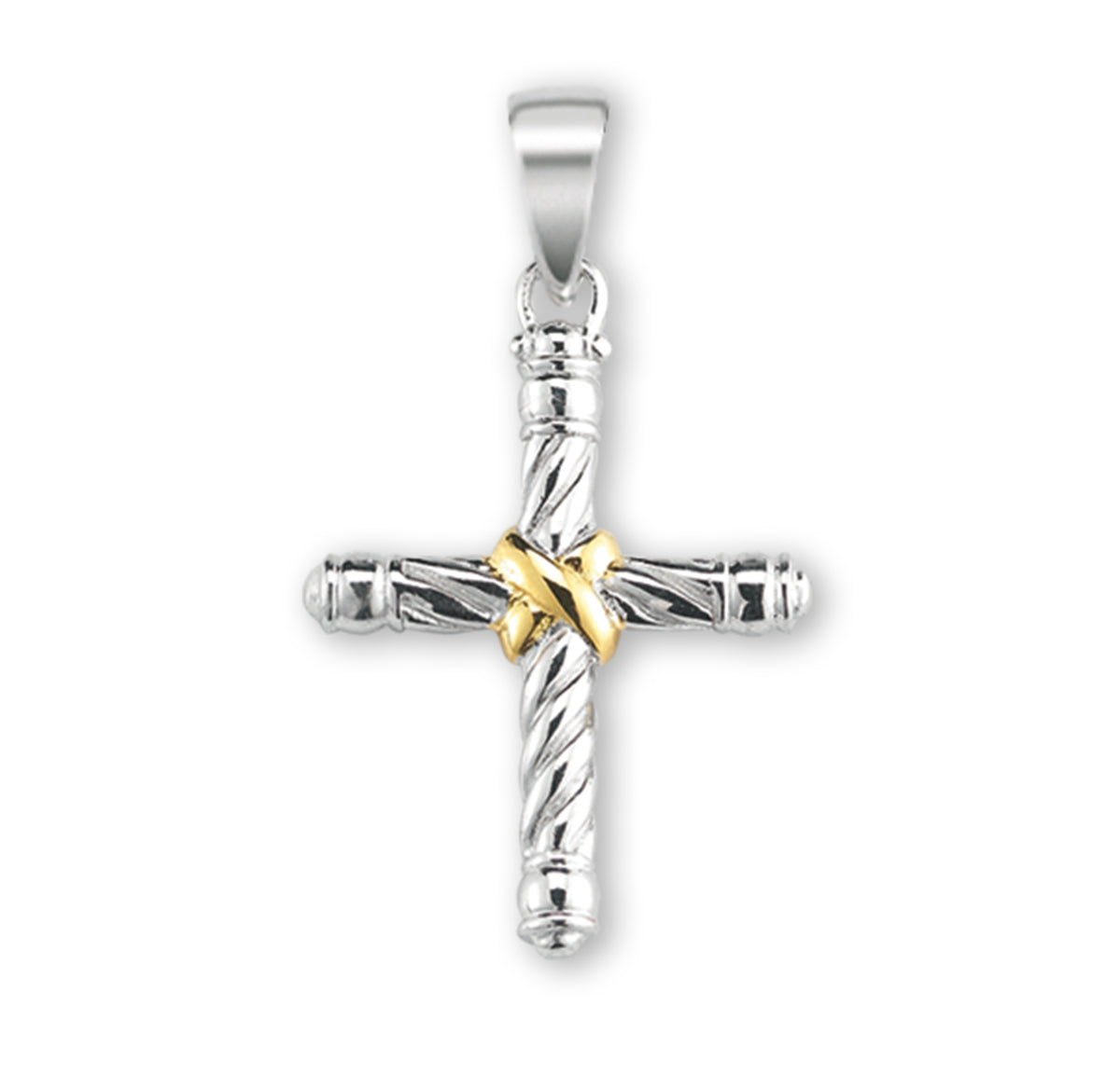 Twisted Two-Tone Cross Necklace, Sterling Silver