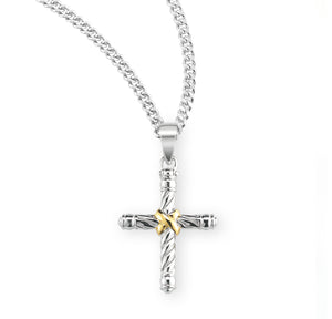 Twisted Two-Tone Cross Necklace, Sterling Silver