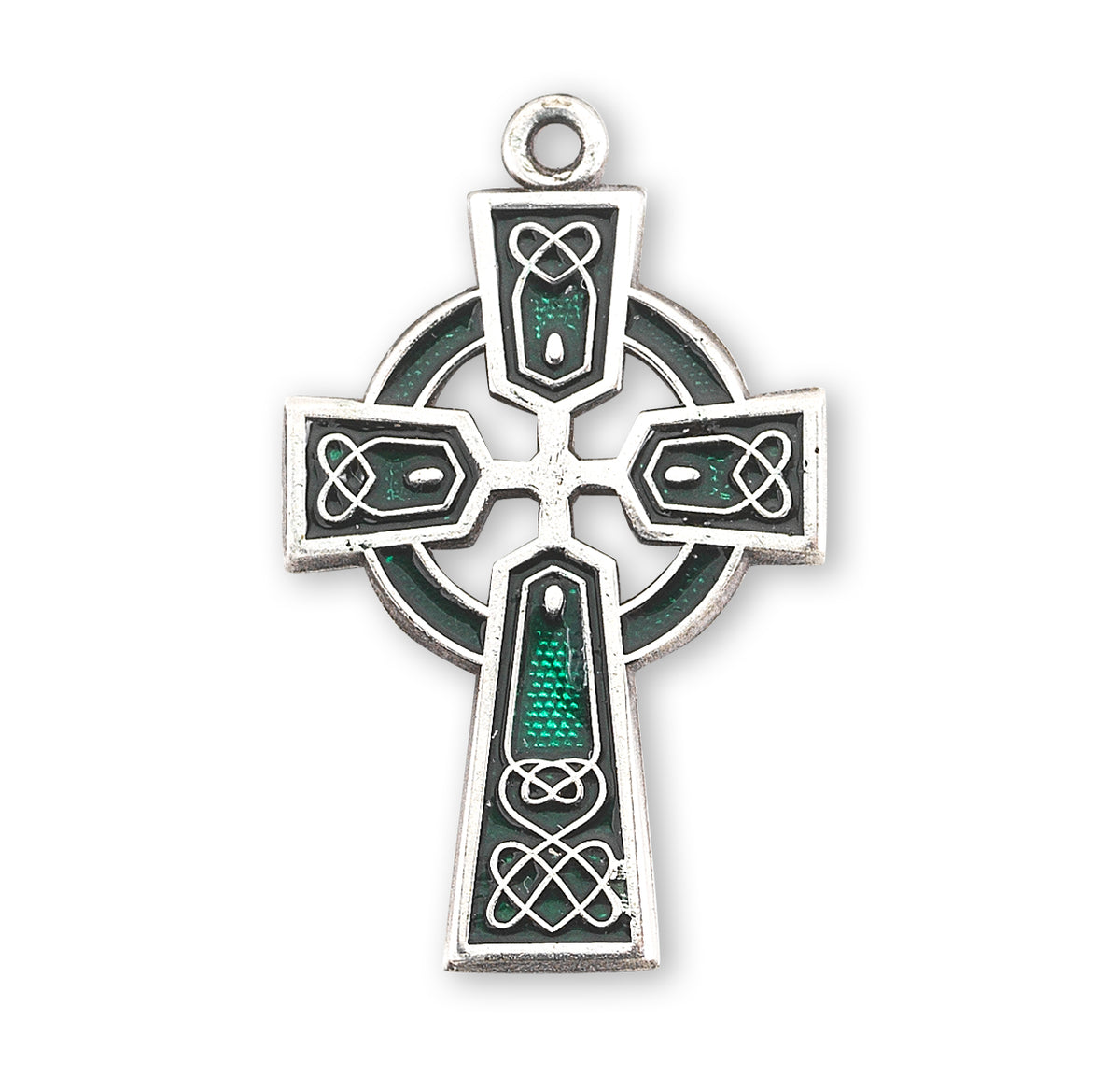Green Enameled Irish Celtic Cross Necklace, Sterling Silver
