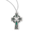 Green Enameled Irish Celtic Cross Necklace, Sterling Silver