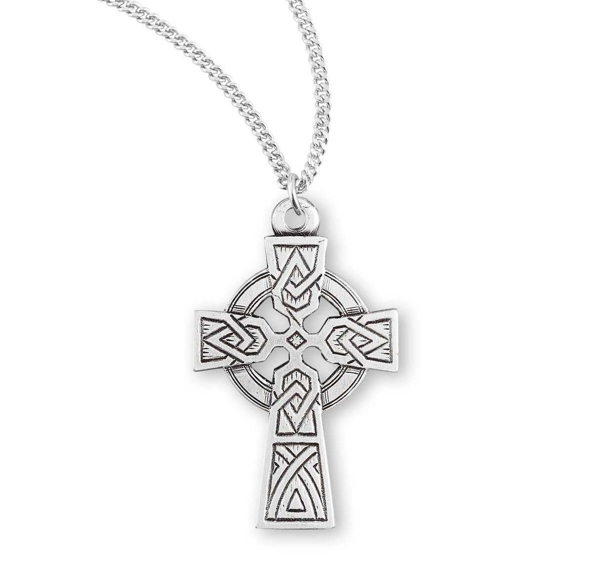 Celtic Knot Cross Necklace with Open Ring, Sterling Silver