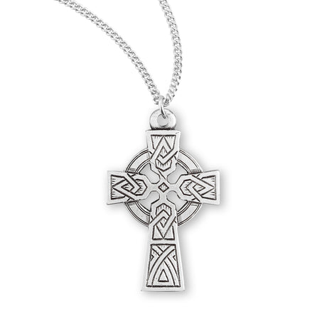 Celtic Knot Cross Necklace with Open Ring, Sterling Silver