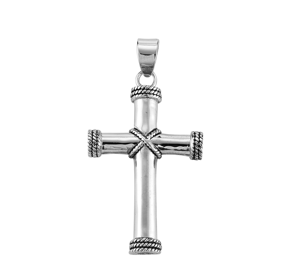 Rope Tip Cross Necklace, Sterling Silver