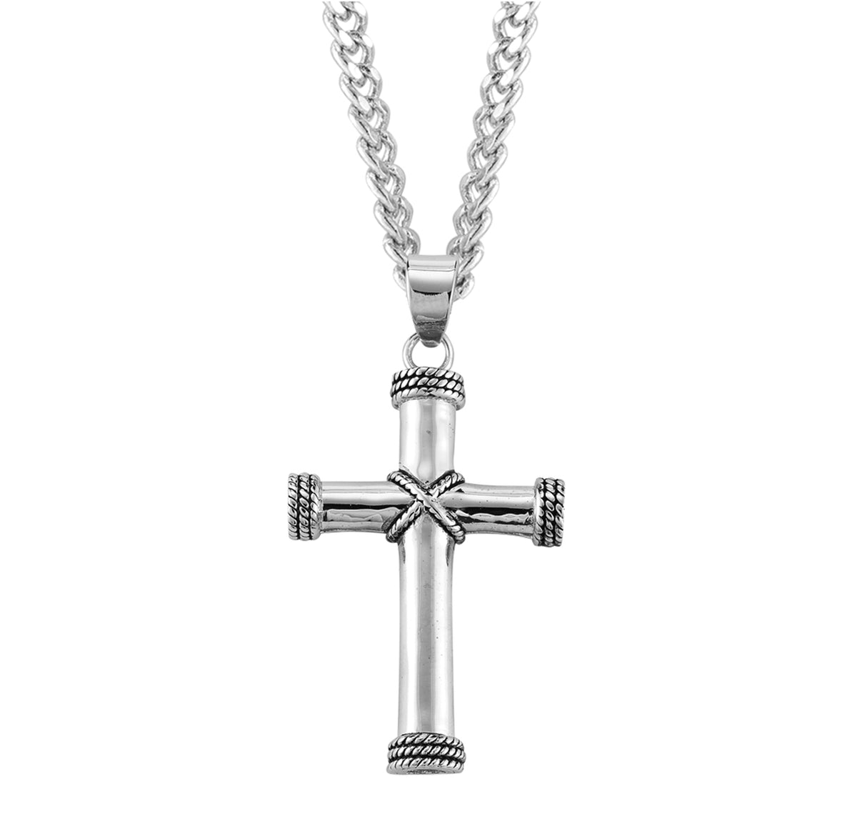 Rope Tip Cross Necklace, Sterling Silver