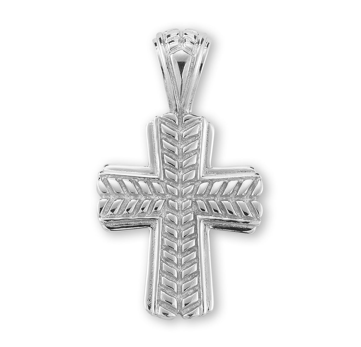 Wide Wheat Cross Necklace, Sterling Silver