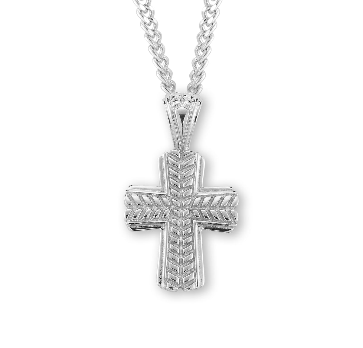 Wide Wheat Cross Necklace, Sterling Silver