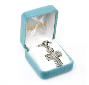 Wide Wheat Cross Necklace, Sterling Silver