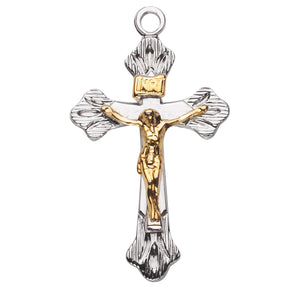 Flare Tip Two-Tone Crucifix Necklace, Sterling Silver