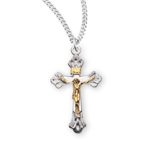 Flare Tip Two-Tone Crucifix Necklace, Sterling Silver