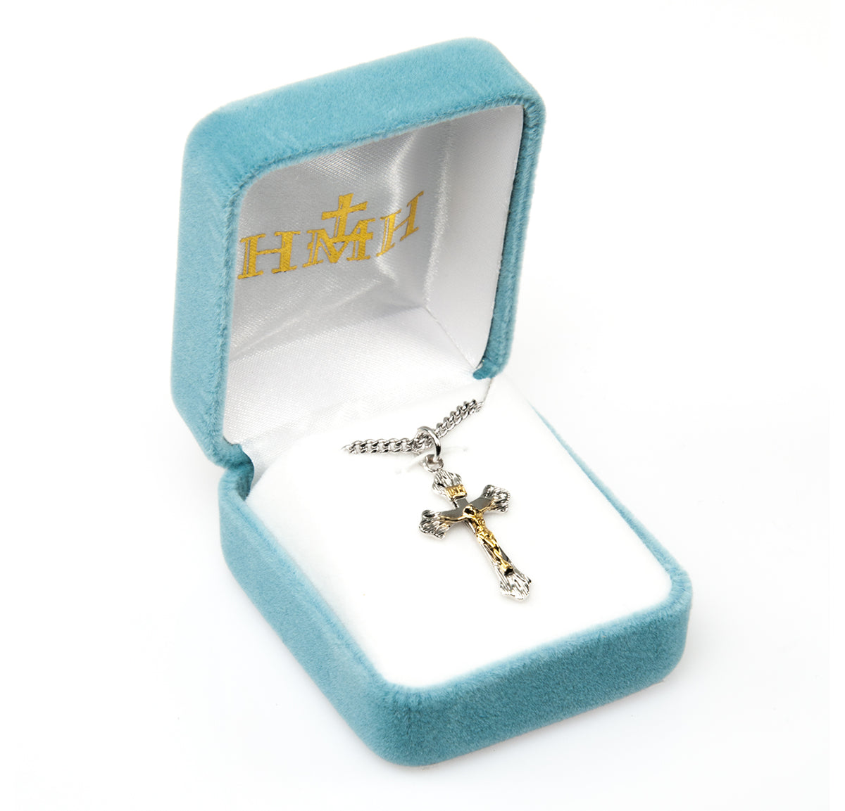 Flare Tip Two-Tone Crucifix Necklace, Sterling Silver