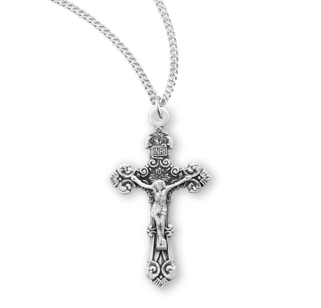 Large Fancy Filigree Crucifix Necklace, Sterling Silver
