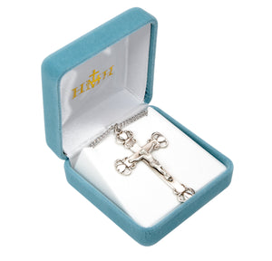 Heart Tipped Crucifix Necklace, Sterling Silver