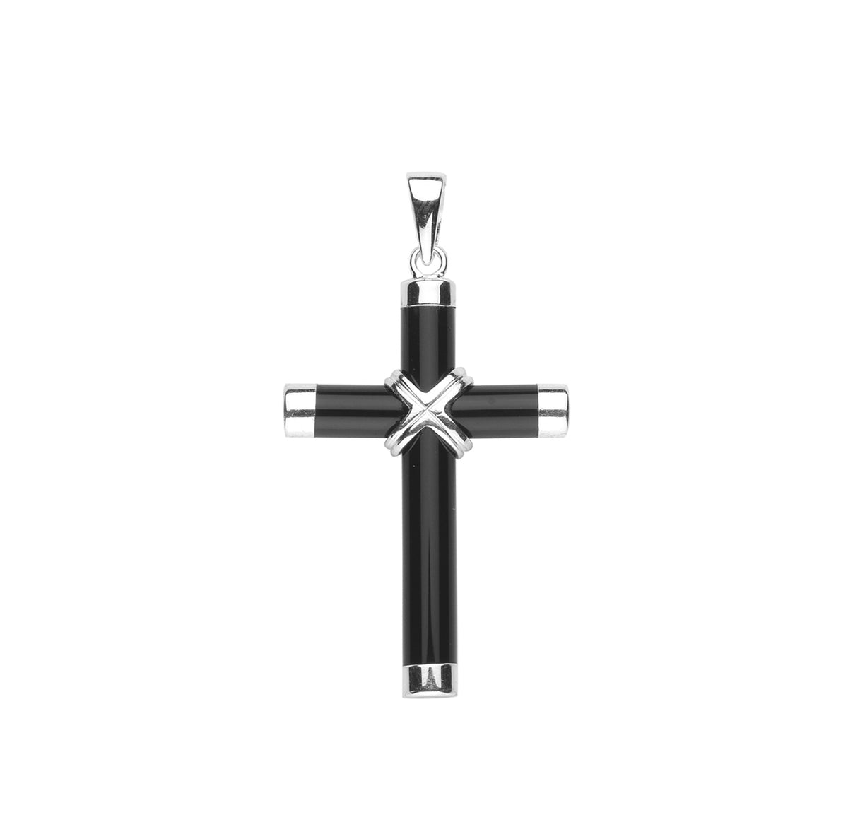 Onyx Cross Necklace, Sterling Silver