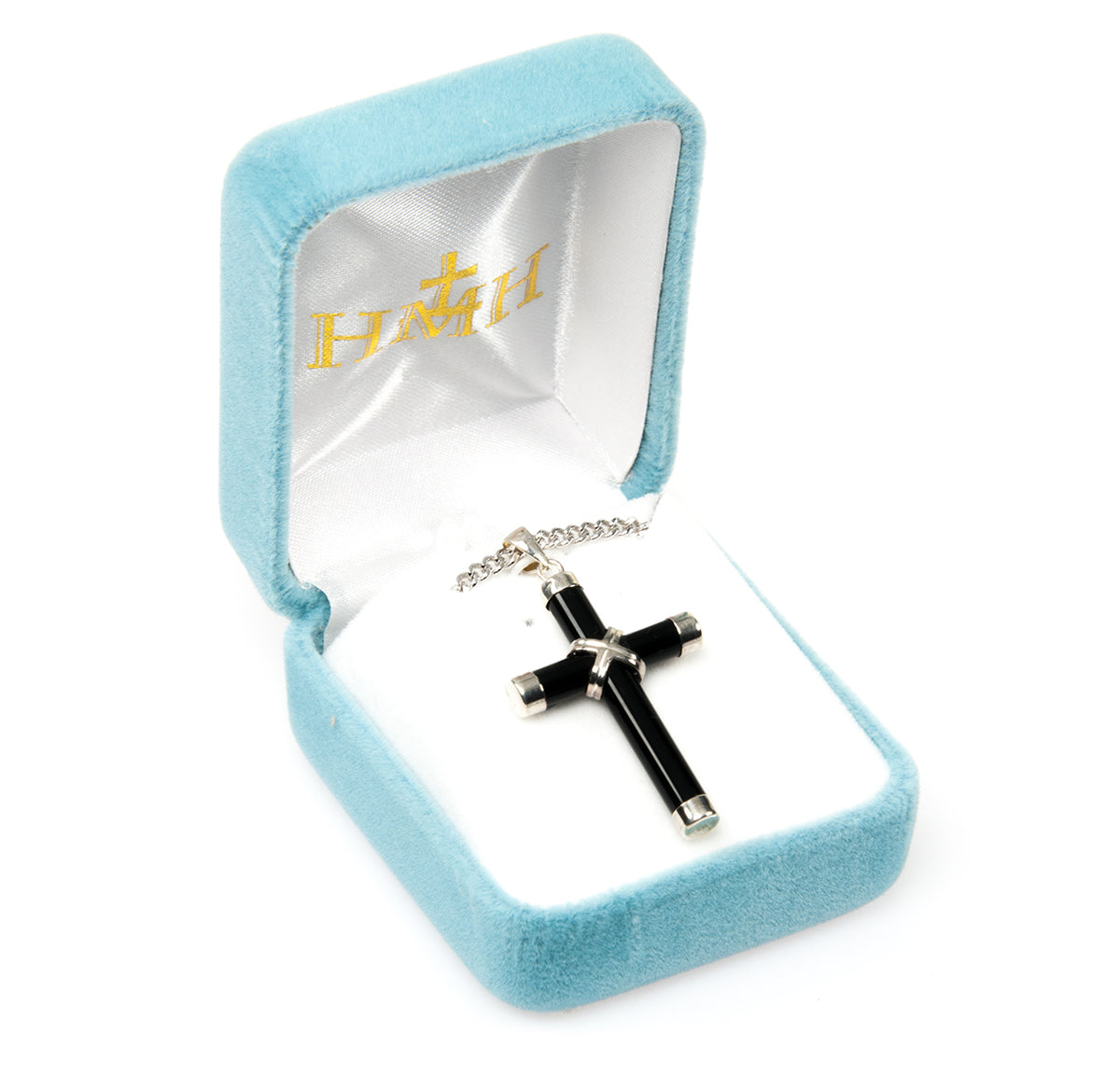 Onyx Cross Necklace, Sterling Silver