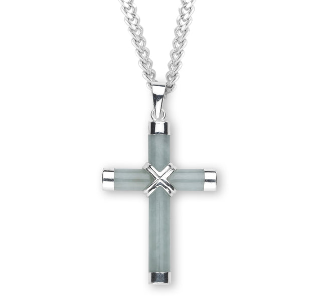 Aventurine Cross Necklace, Sterling Silver
