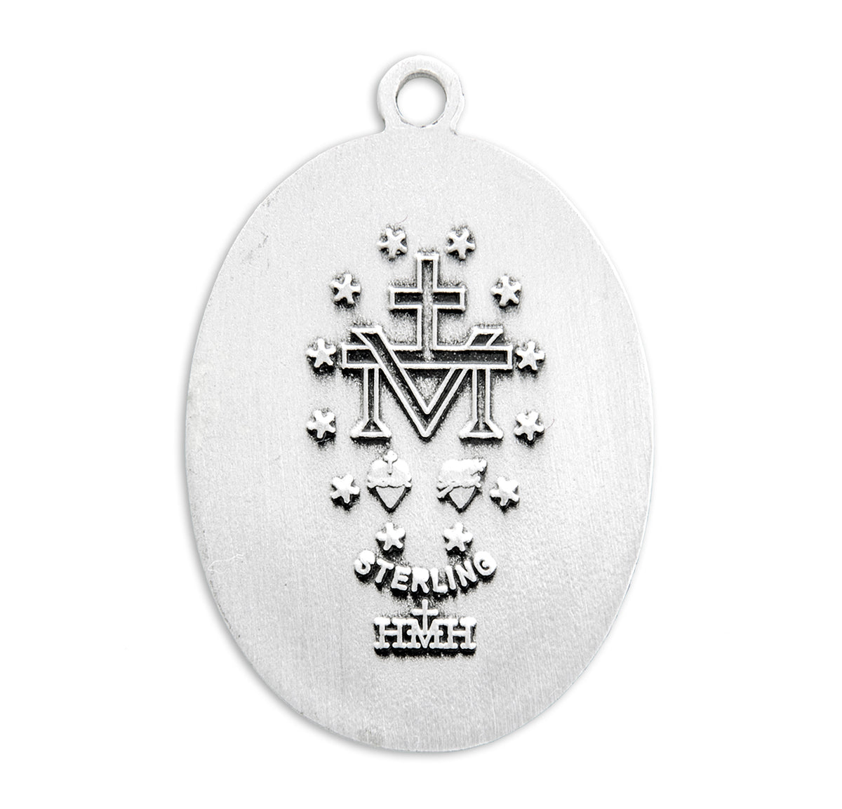 Large Double-Sided Oval Miraculous Medal Necklace, Sterling Silver