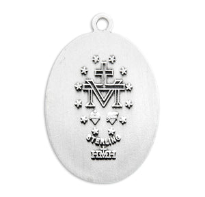 Large Double-Sided Oval Miraculous Medal Necklace, Sterling Silver