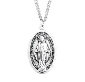 Spanish Oval Miraculous Medal Necklace, Sterling Silver