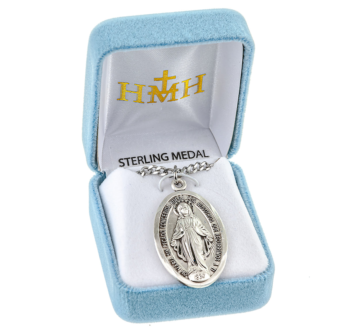 Spanish Oval Miraculous Medal Necklace, Sterling Silver